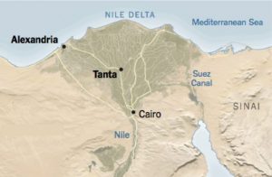 Map of Egypt with Tanta and Alexandria