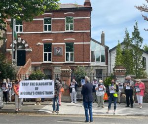 Group outside Nigerian Embassy