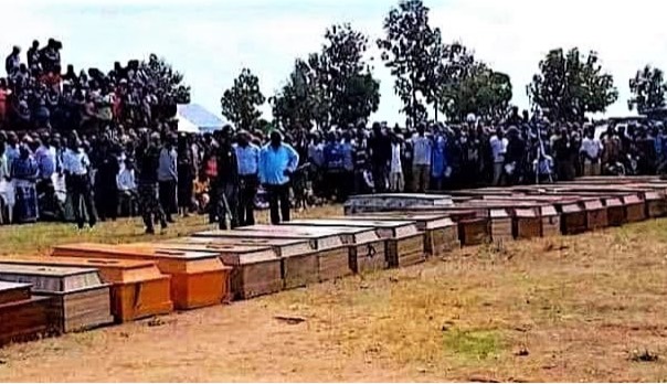 Coffins at funeral in Mallagum
