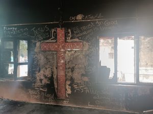 Charred remains of Salvation Army church Jaranwala