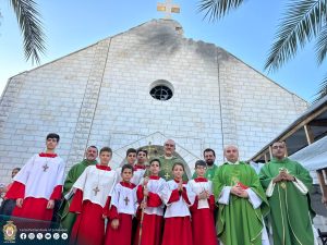 Clergy outside Holy Family Church, Gaza (LPOJ)