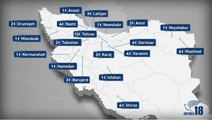 Map of arrests of Christians in Iran since 24 June 2025