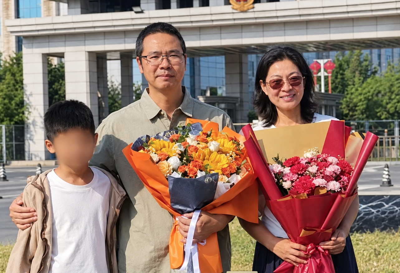 Pastor Lian Xuliang with his family after release
